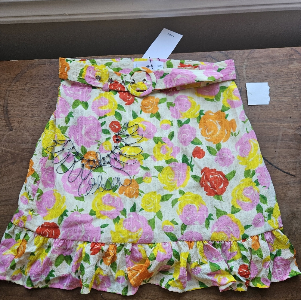 Mango Floral Skirt with Belt Sz.S NWT